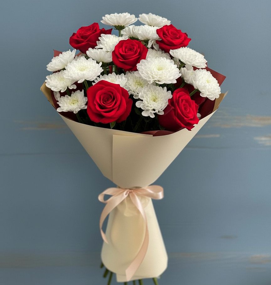 Букет цветов из: Розы и Хризантемы в Каменномостском