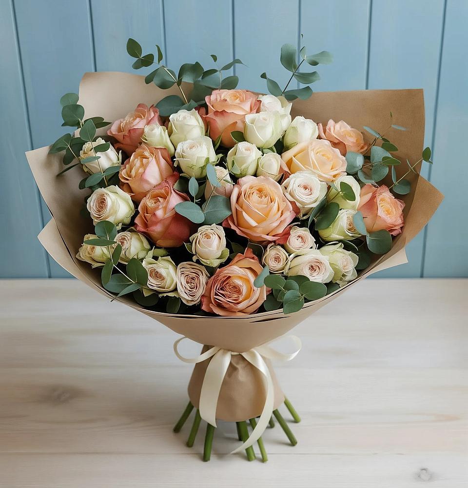 Букет цветов из: Альстромерии и Розы в Каменномостском