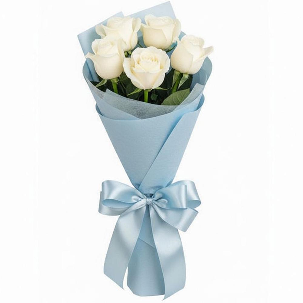 Букет 5 Белых роз Проуд в Каменномостском
