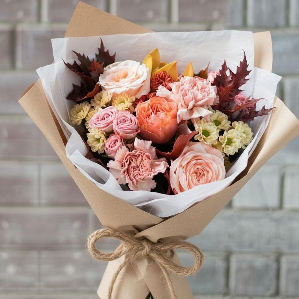 Букет цветов из: Гвоздики, Хризантемы и Розы в Каменномостском