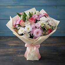 Букет цветов из:  Хризантемы, Альстромерии и Розы в Каменномостском