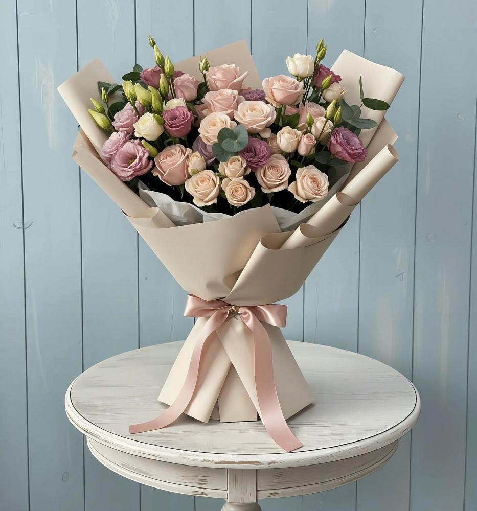 Букет цветов из: Розы и Лизиантусы в Каменномостском