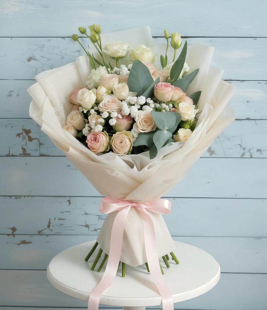 Букет цветов из: Розы и Лизиантусы в Каменномостском