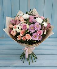 Букет цветов из:  Хризантемы, Розы и Альстромерии #REPLACE_PRED# Каменномостском