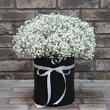 Цветочная композиция из Гипсофила в шляпной коробке в Каменномостском