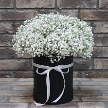 Цветочная композиция из Гипсофила в шляпной коробке в Каменномостском